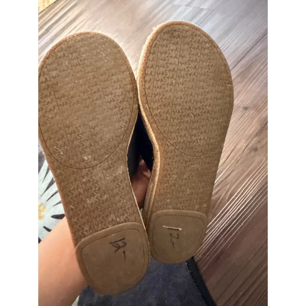 Michael Kors Black Leather Crisscross Espadrille Platform Slide Sandals Women 7M